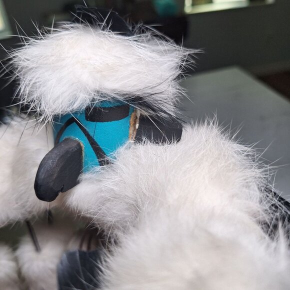 Kachina Doll Eagle Julie Loley 402706 Fur Wood Navajo Dineh Turquoise 12 Inch - Picture 8 of 16